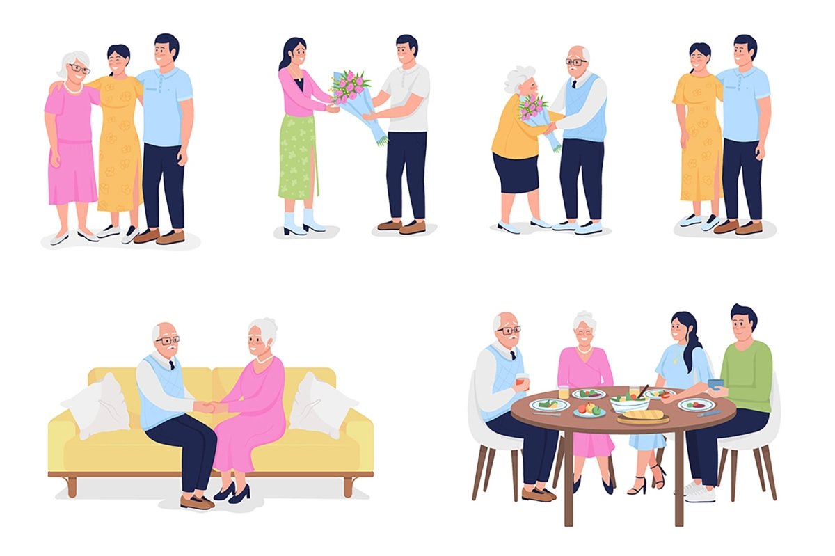 Expressing love flat color vector characters set