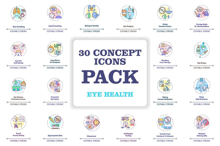 Eye health concept icons bundle