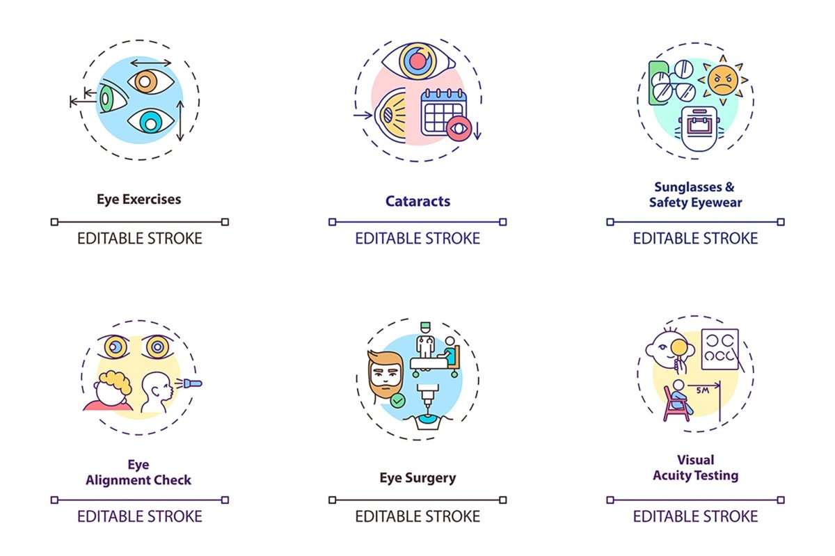 Eye health concept icons bundle