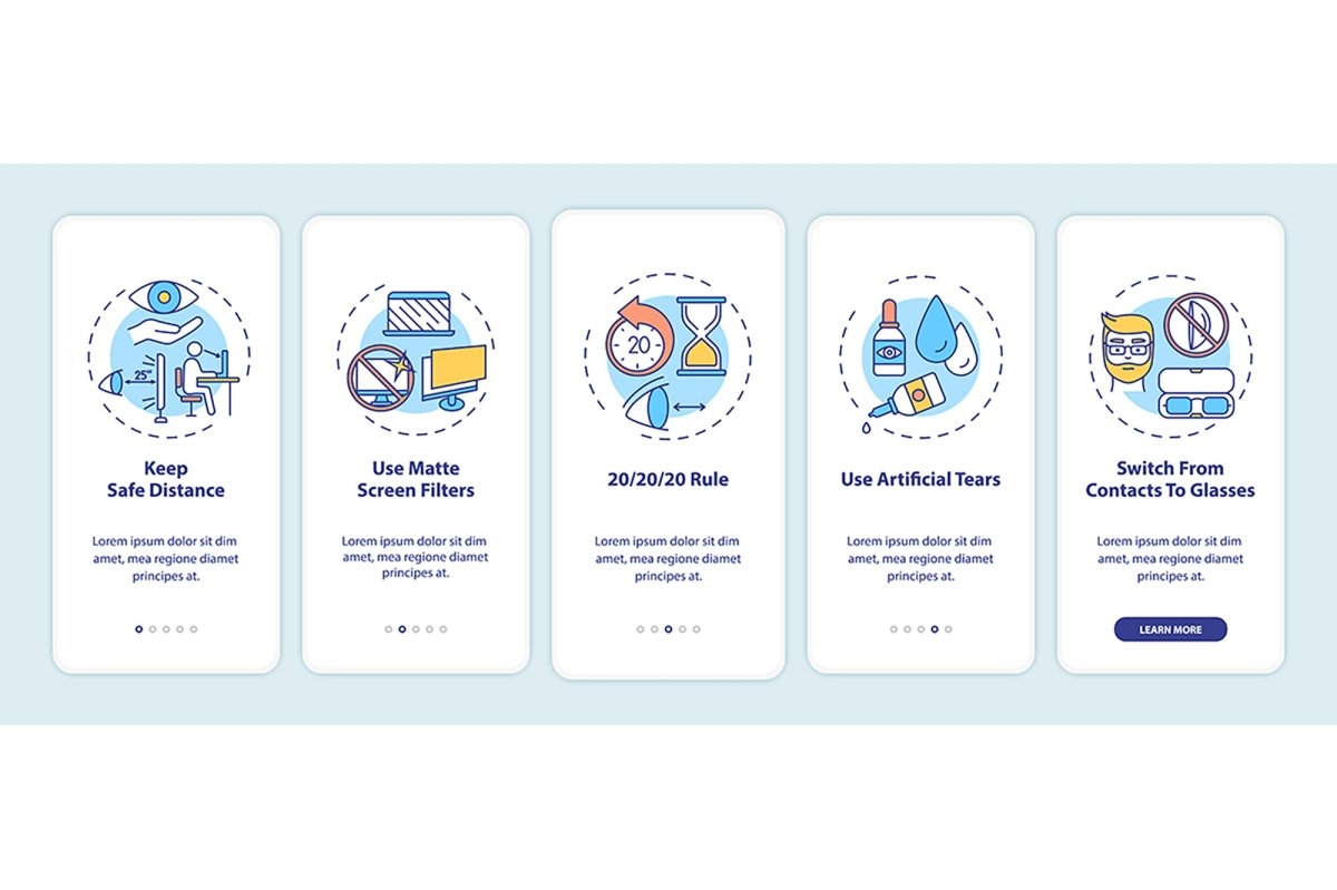 Eye health onboarding mobile app page set