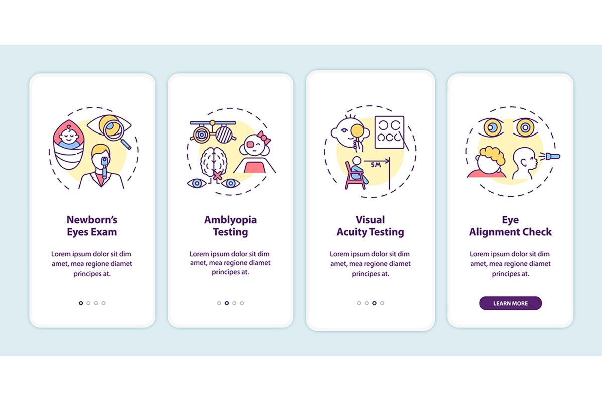Eye health onboarding mobile app page set