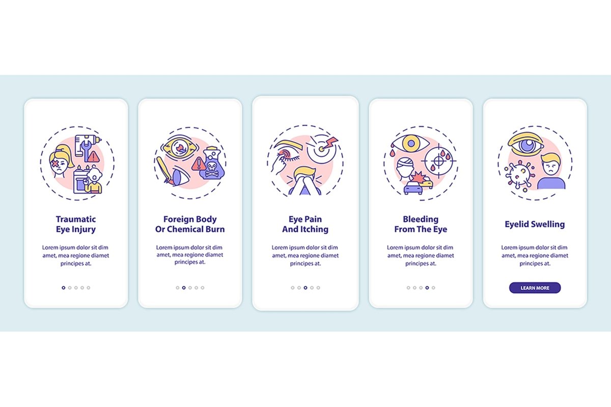 Eye health onboarding mobile app page set