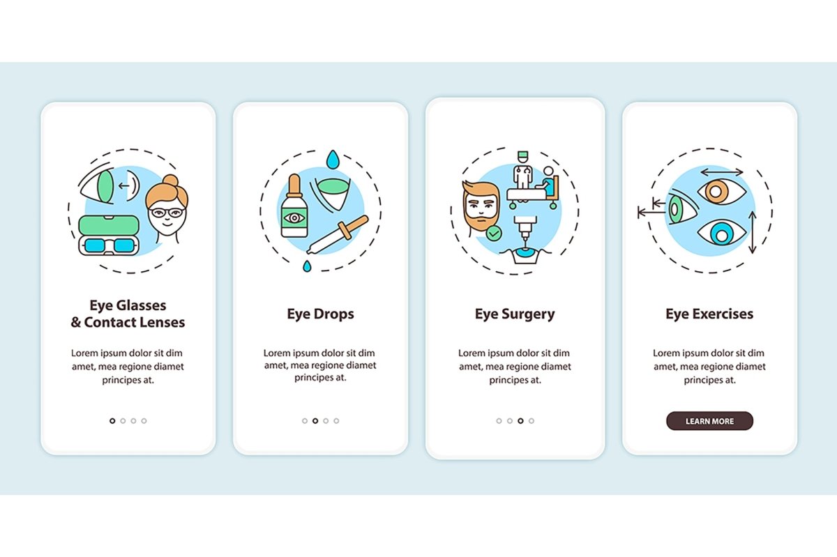 Eye health onboarding mobile app page set