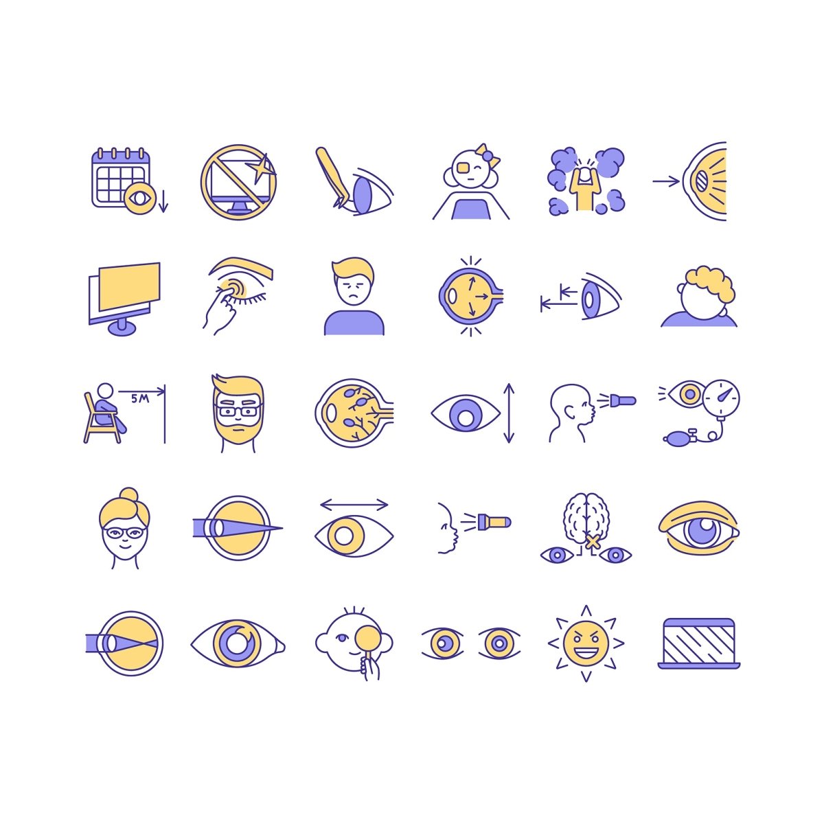 Eye health RGB color icons set