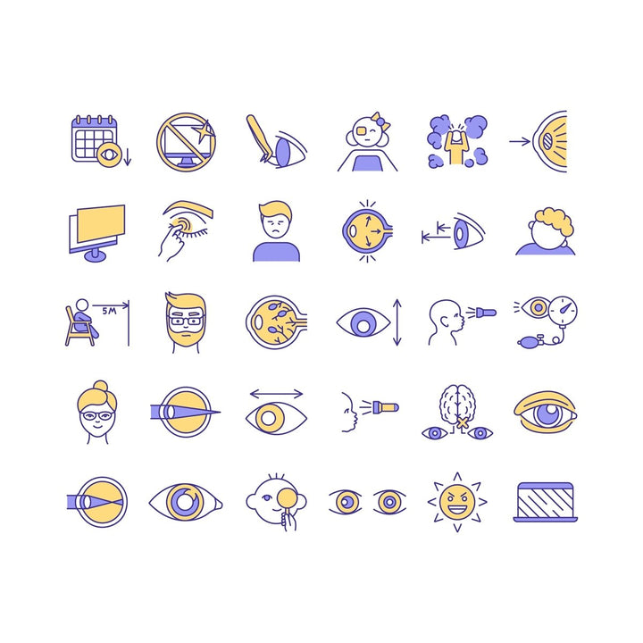 Eye health RGB color icons set