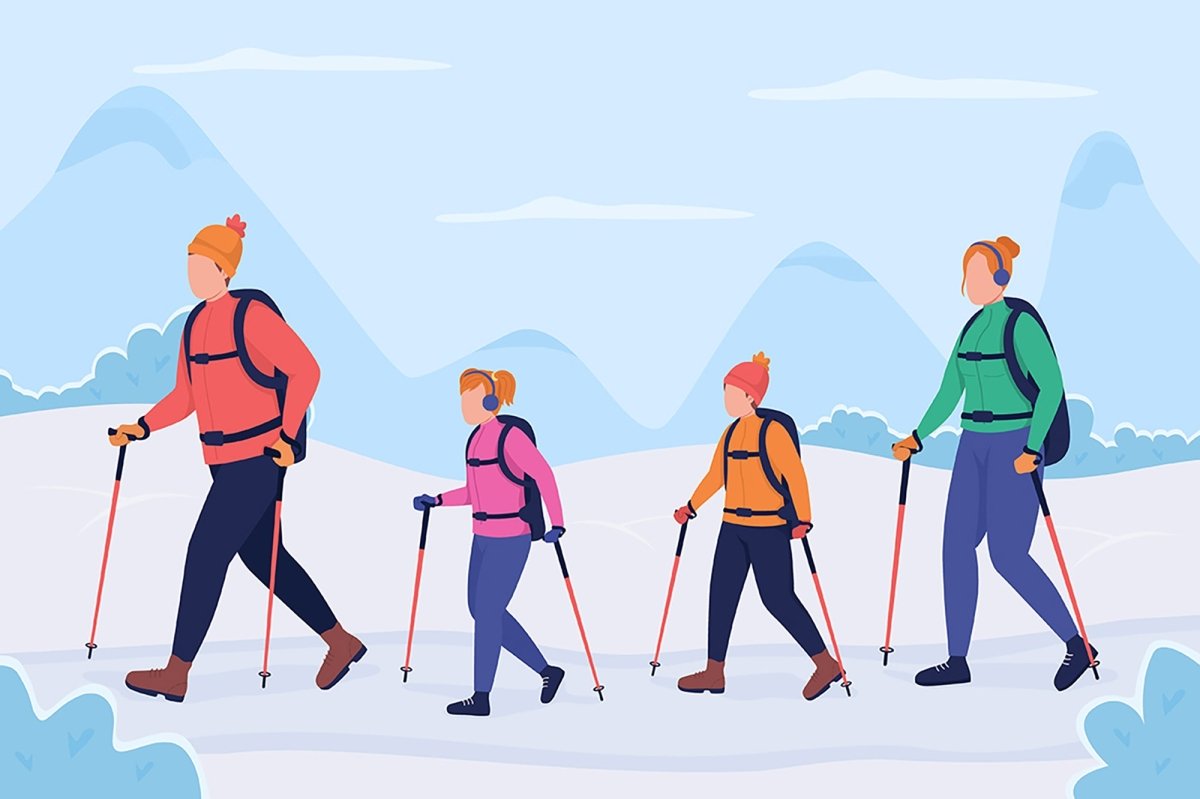 Family activity in winter flat color vector illustration set