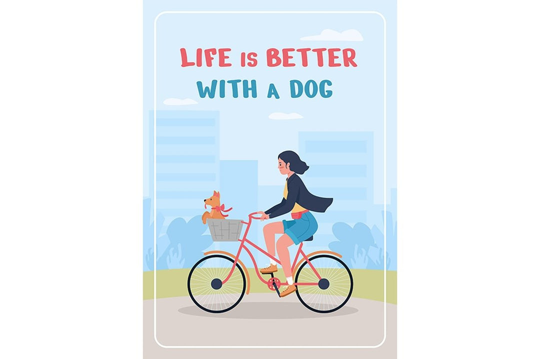 Family adopting dog poster flat vector template set