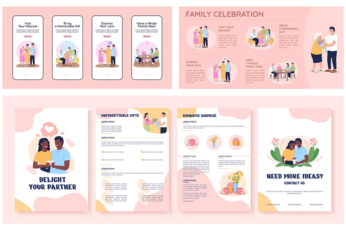 Family celebration vector template bundle