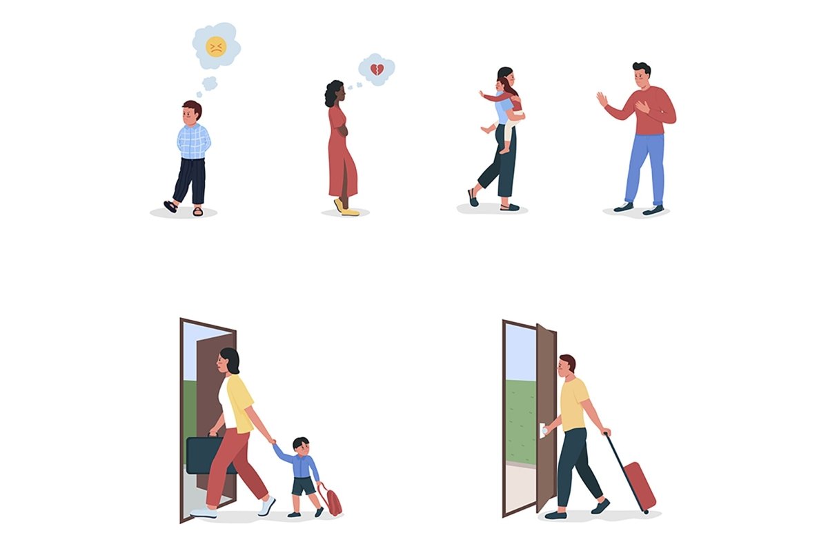 Family conflict flat color vector detailed character set