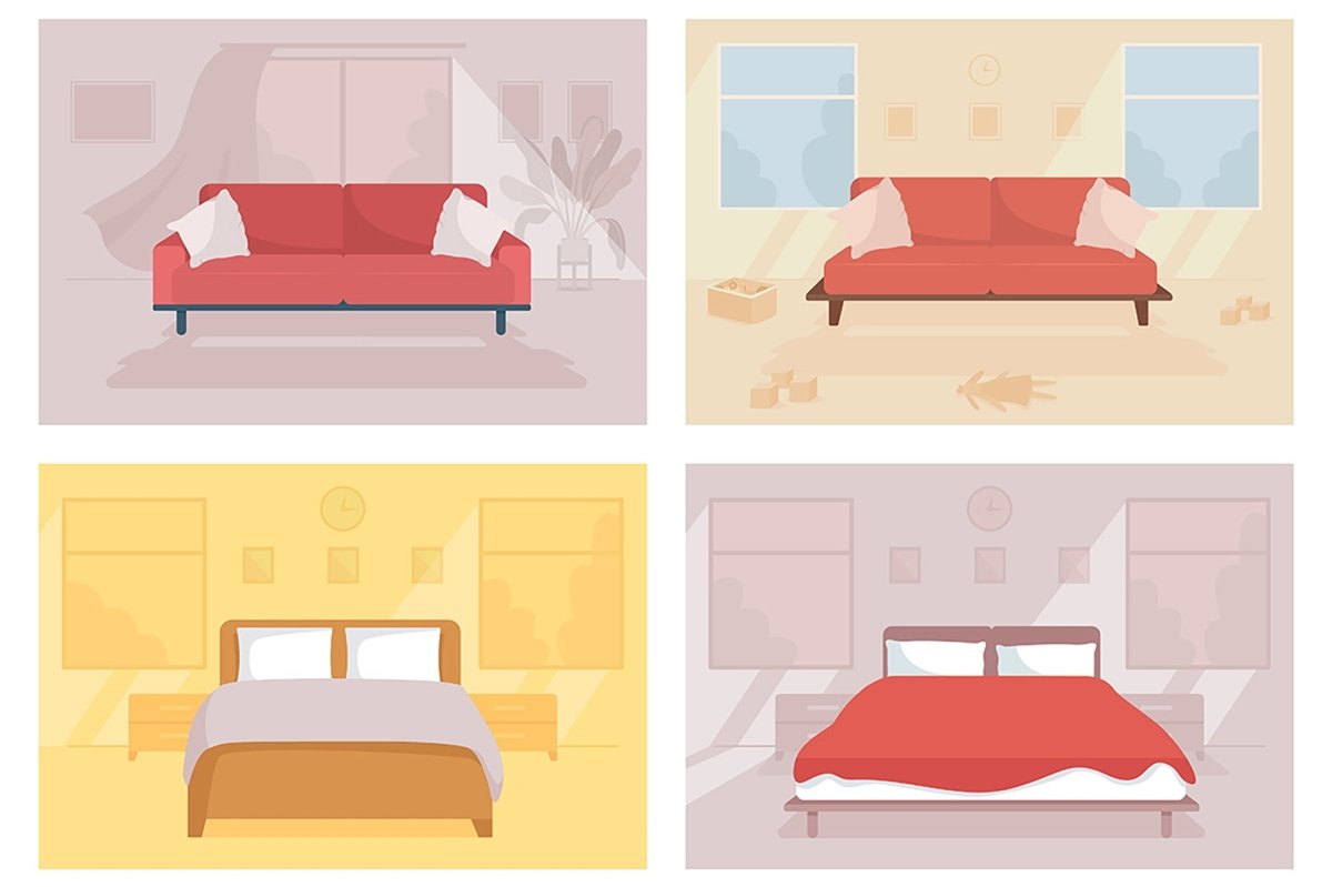 Family home flat color vector illustration set
