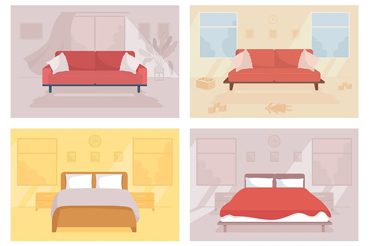Family home flat color vector illustration set