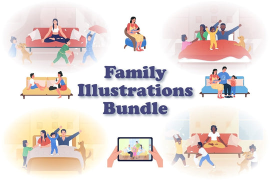 Family illustrations flat color vector bundle
