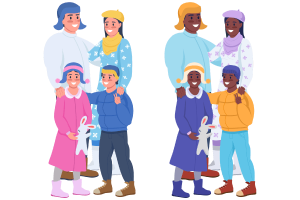 Family in Cold Weather Characters Set