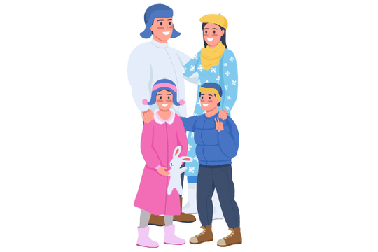 Family in Cold Weather Characters Set