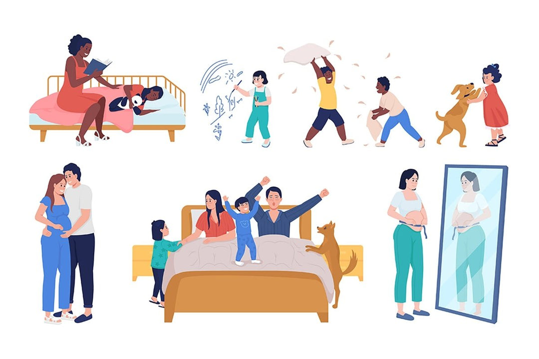 Family lifestyle semi flat color vector character set