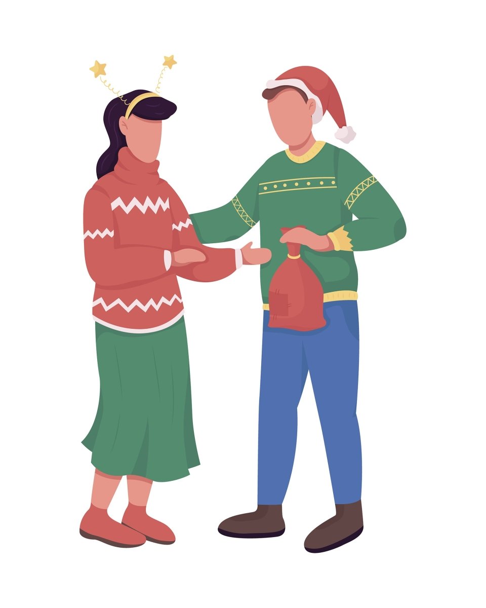 Family on Christmas semi flat color vector characters set