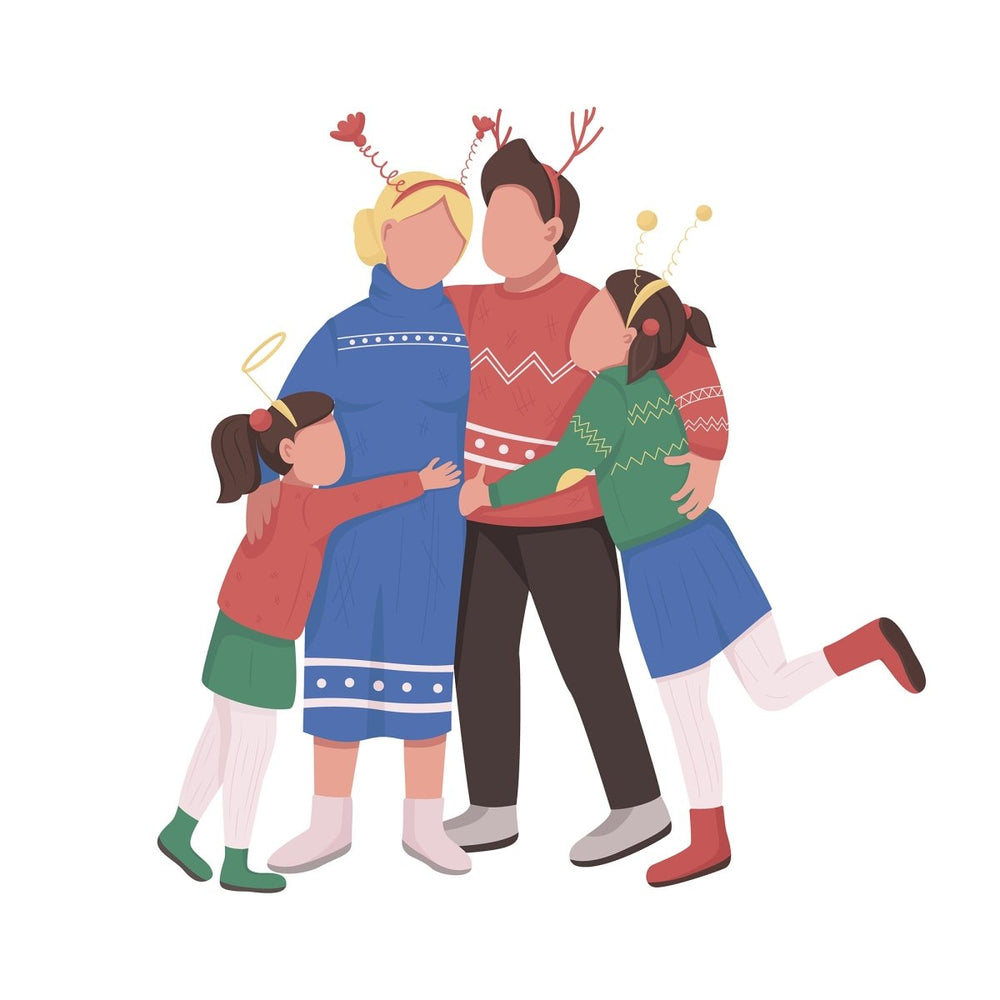 Family on Christmas semi flat color vector characters set