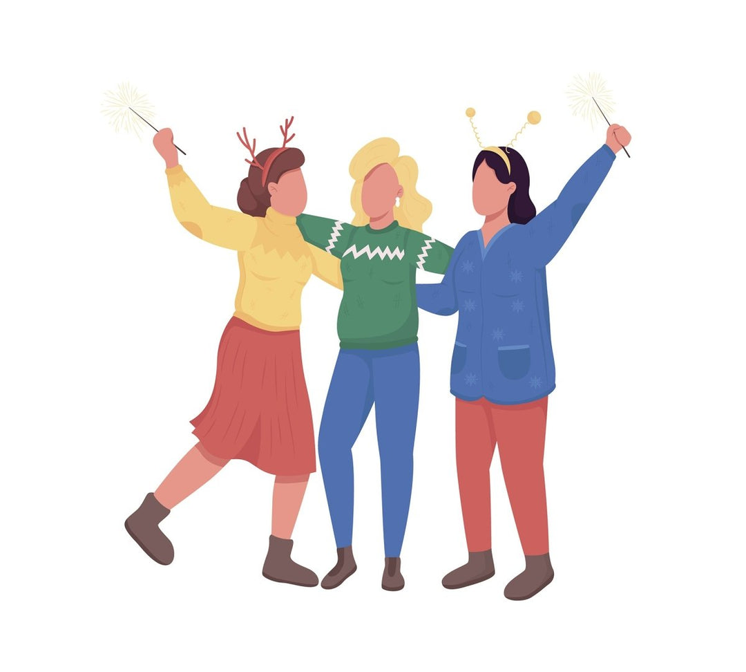 Family on Christmas semi flat color vector characters set
