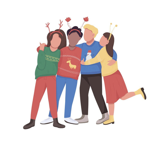 Family on Christmas semi flat color vector characters set