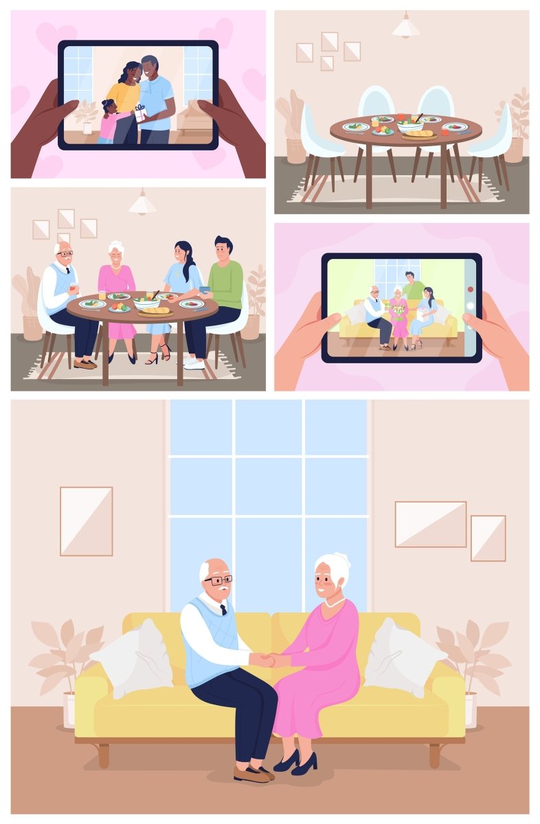 Family pastime color vector illustrations set