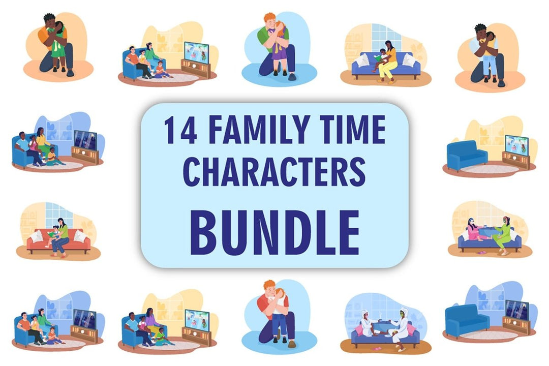 Family time vector isolated illustration bundle