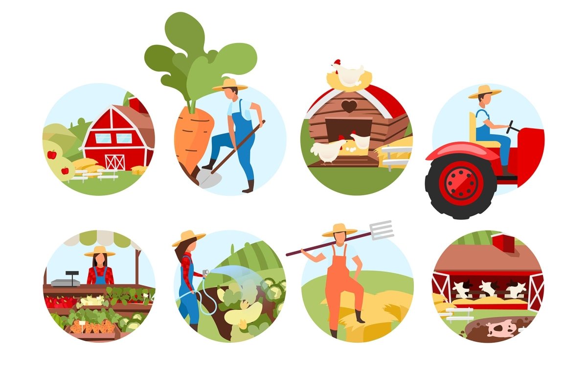 Farming flat concept icons set