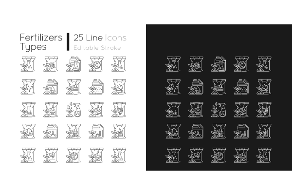 Fertilizers type linear icons set