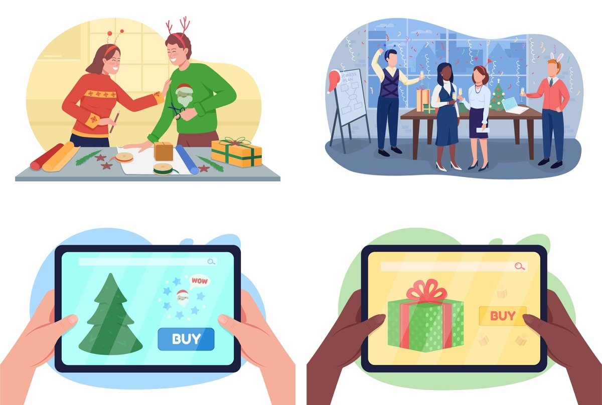Festive season vector isolated illustrations set
