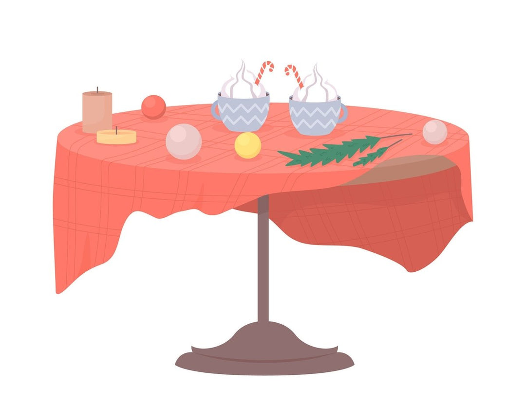 Festive table with Christmas ornaments, food semi flat color vector object