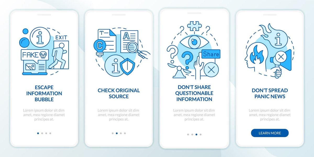 Fighting misinformation blue onboarding mobile app screen