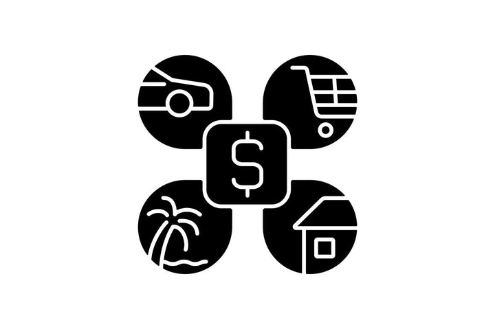 Financial literacy black glyph icons set on white space