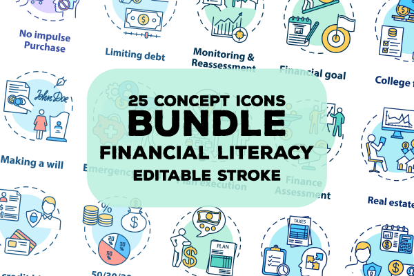 Financial Literacy Concept Icons Bundle