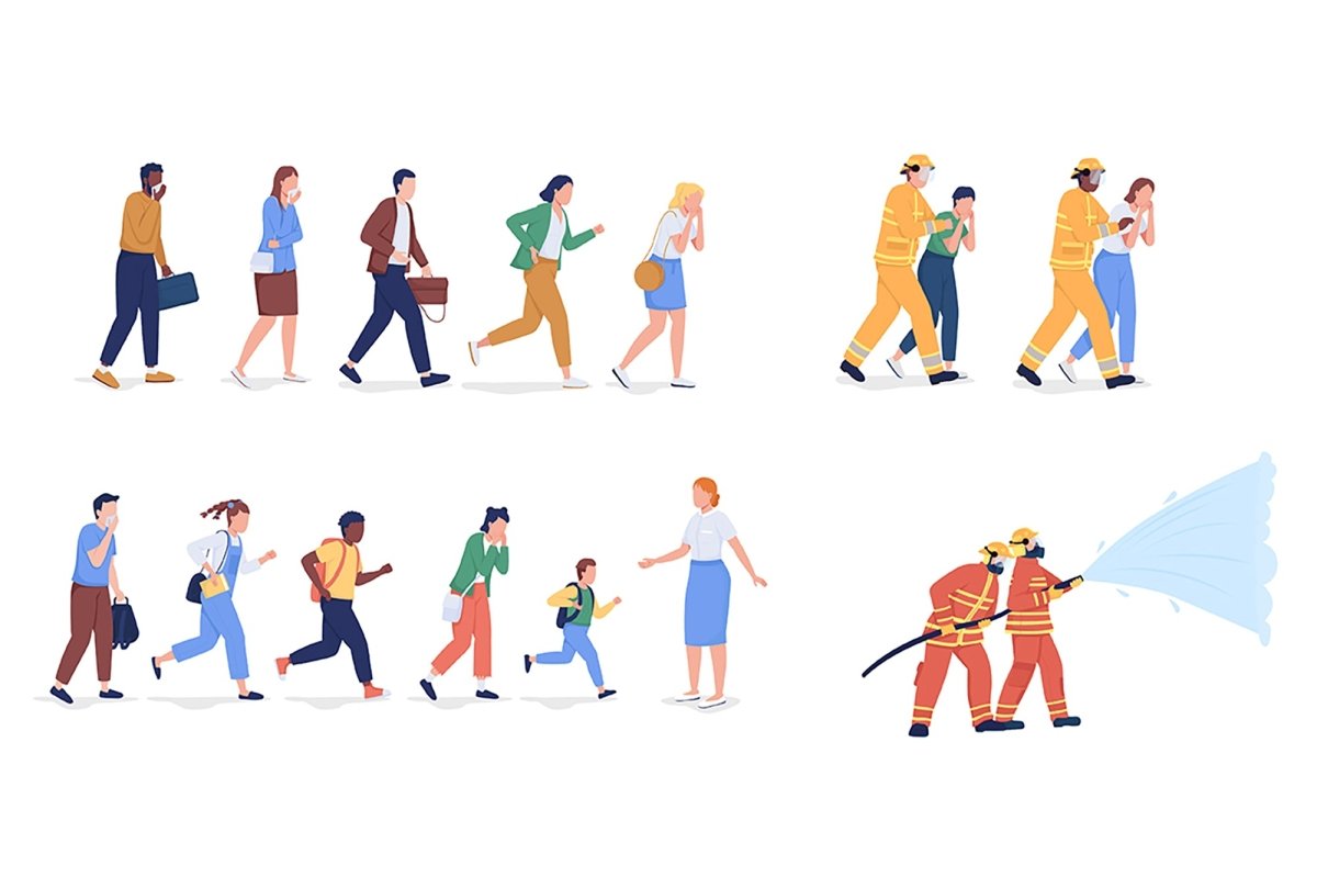 Fire evacuation vector characters bundle