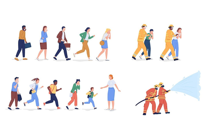 Fire evacuation vector characters bundle