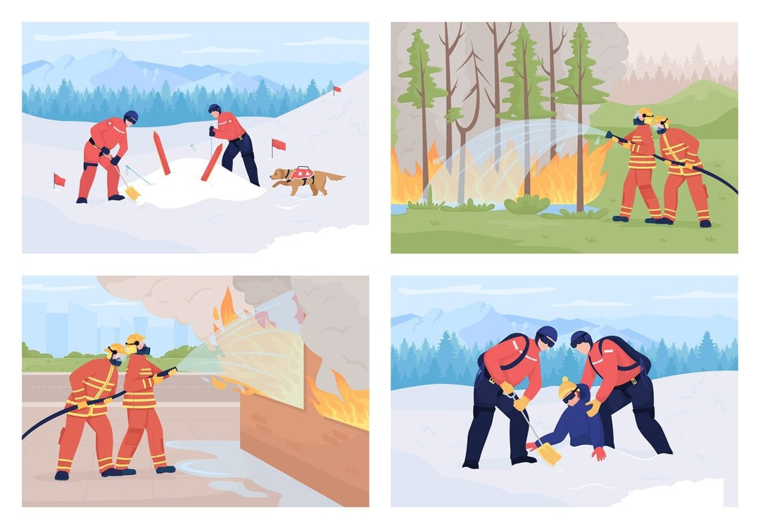 First responder service flat color vector illustrations set