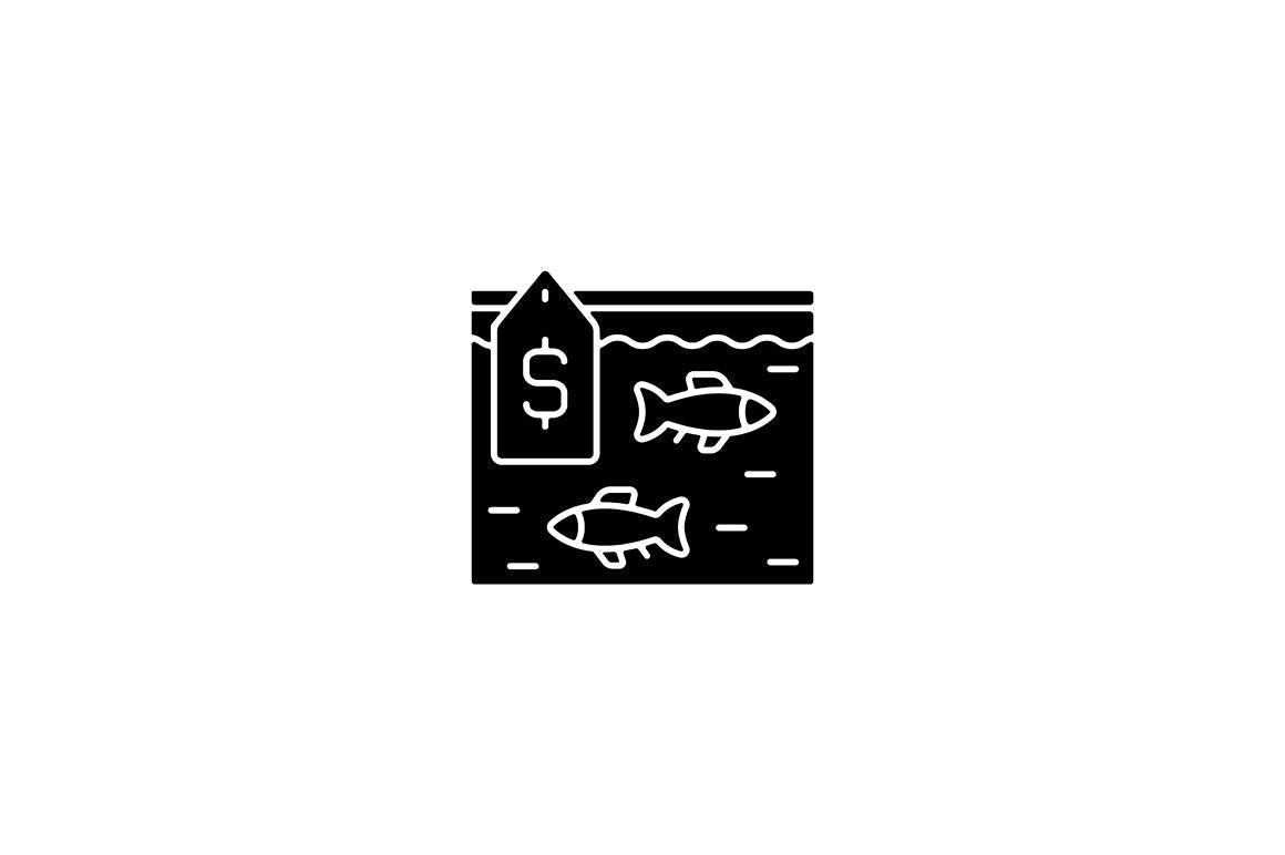 Fishing industry black glyph icons set on white space