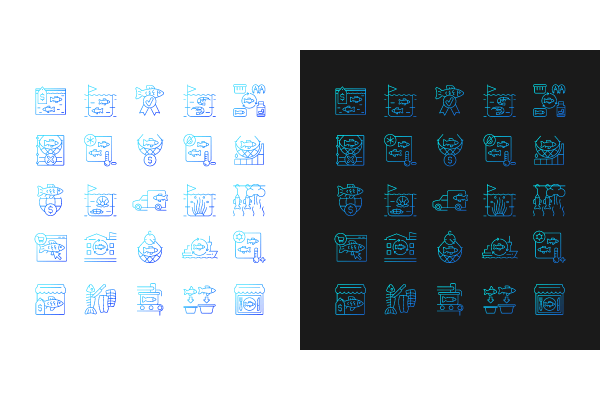 Fishing industry gradient icons set for dark and light mode