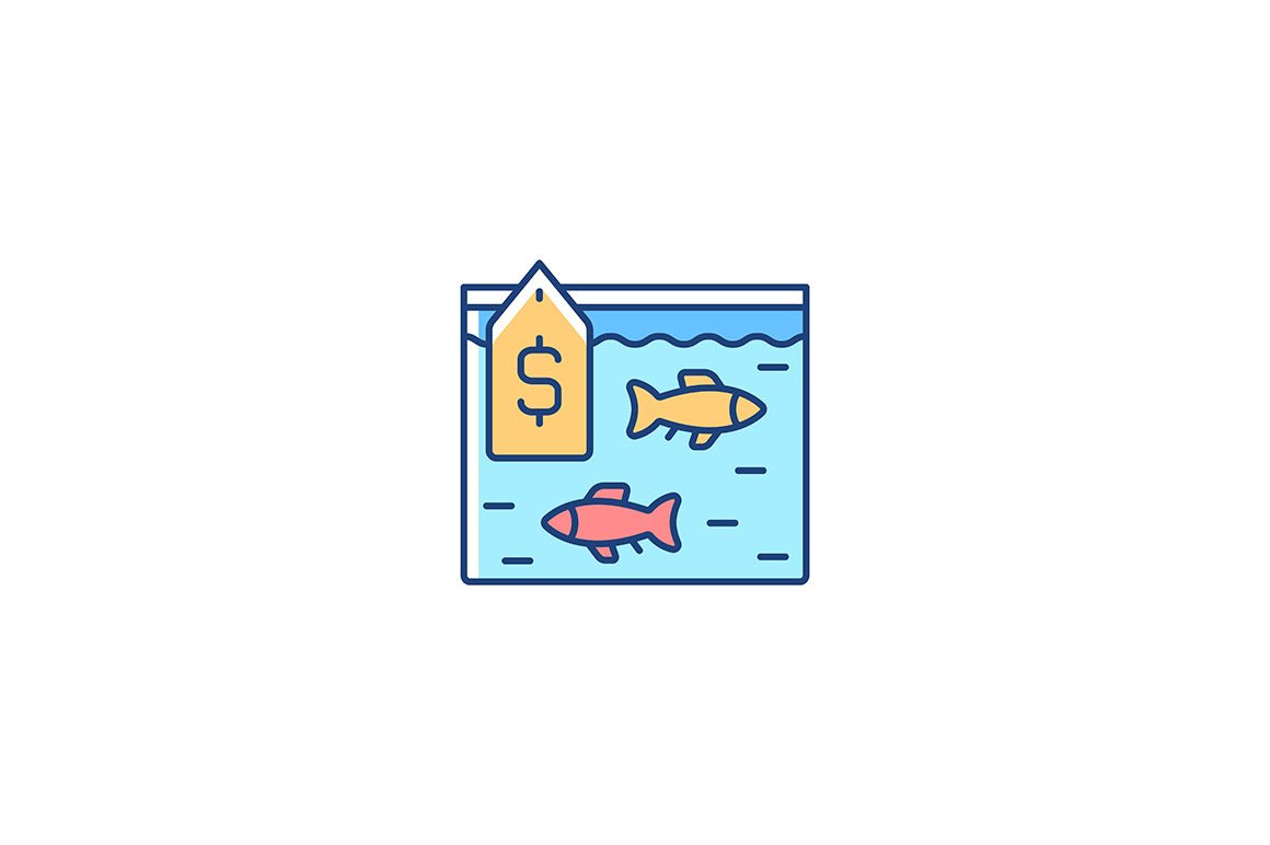 Fishing industry RGB color icons set