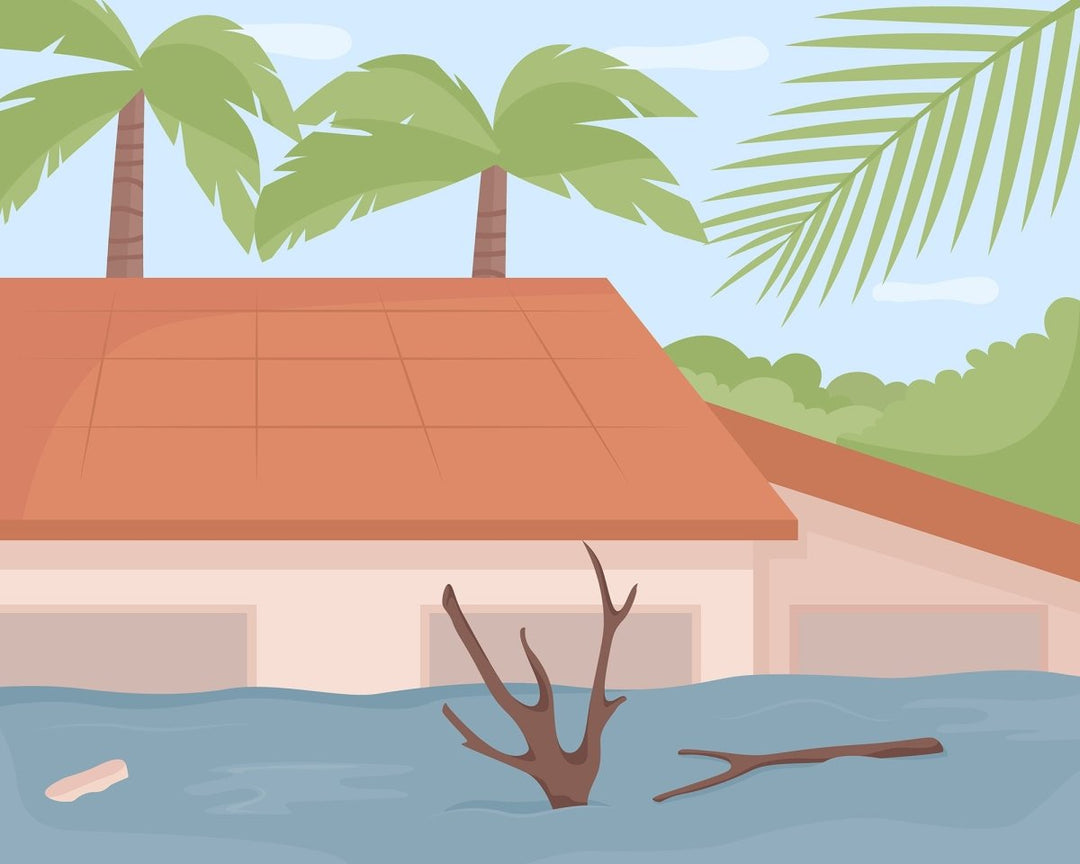 Flooding in urban areas flat color vector illustrations set