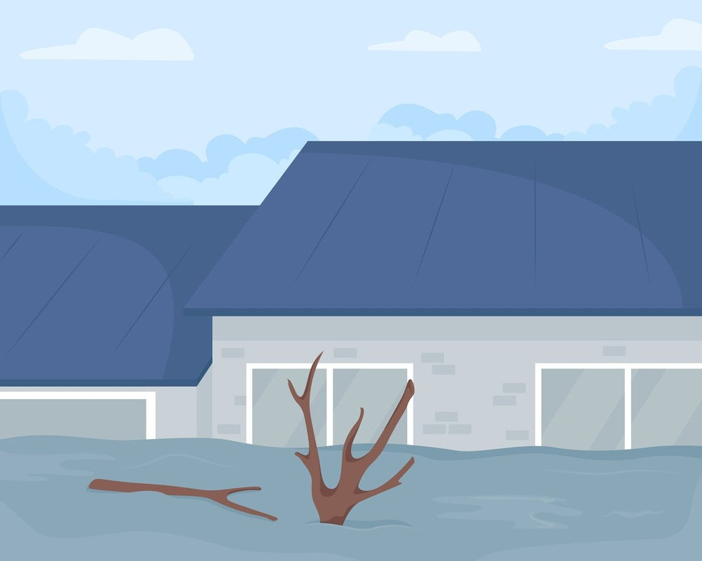Flooding in urban areas flat color vector illustrations set