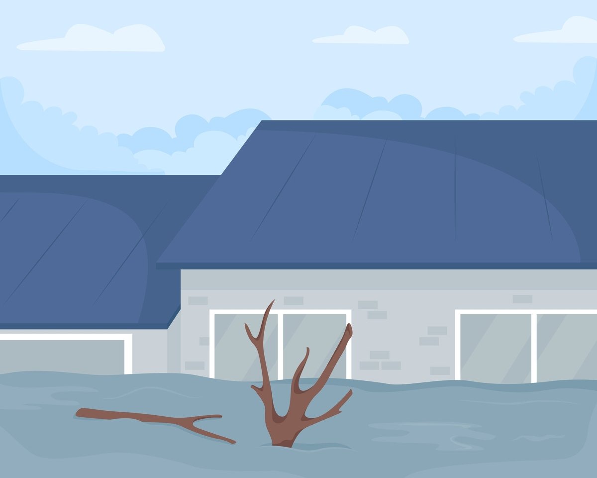 Flooding in urban areas flat color vector illustrations set