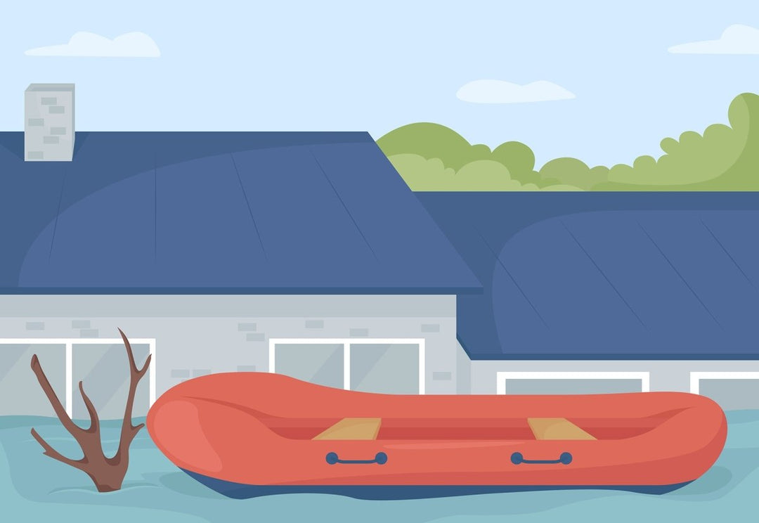 Flooding in urban areas flat color vector illustrations set