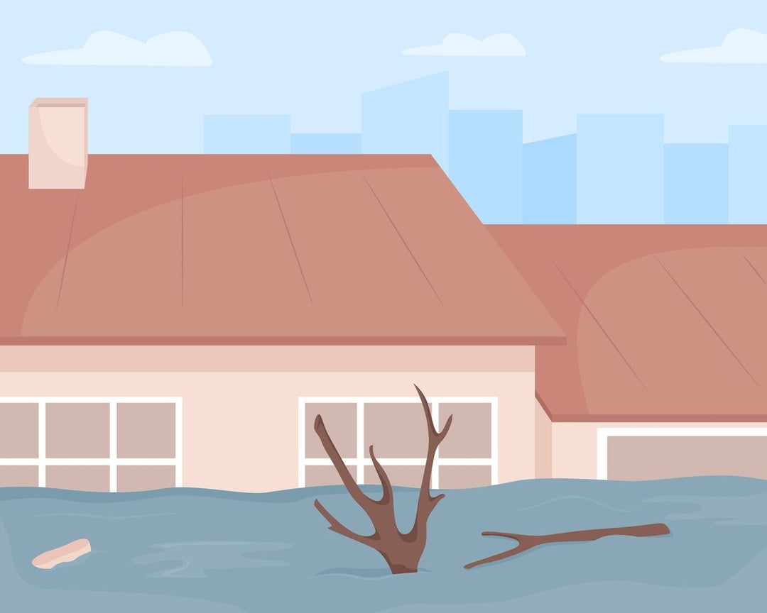 Flooding in urban areas flat color vector illustrations set