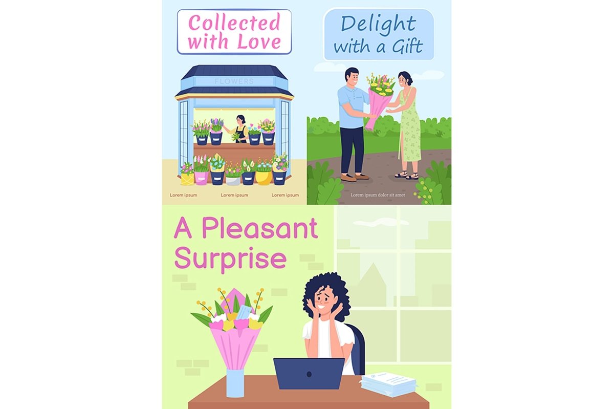 Flower shop poster flat vector templates