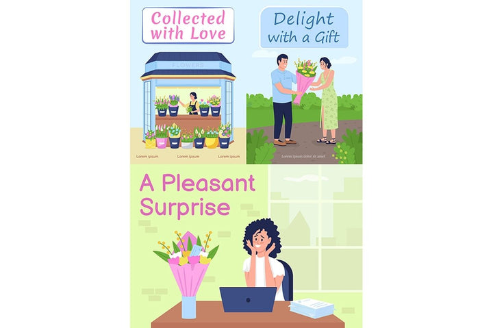 Flower shop poster flat vector templates