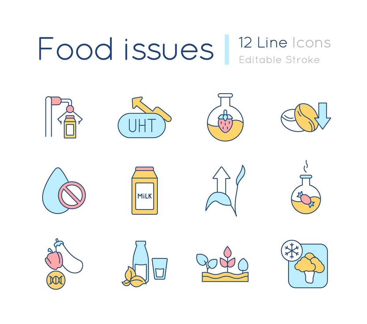 Food issues RGB color icons set