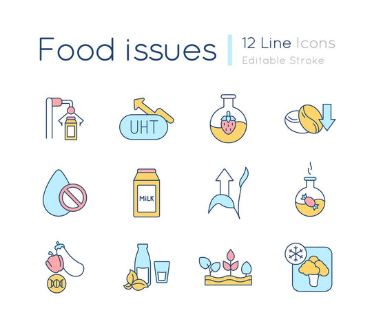 Food issues RGB color icons set
