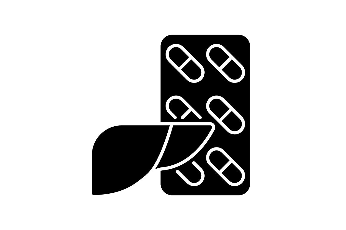Food supplements black glyph icons set