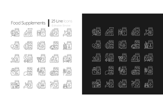Food supplements linear icons set for dark and light mode