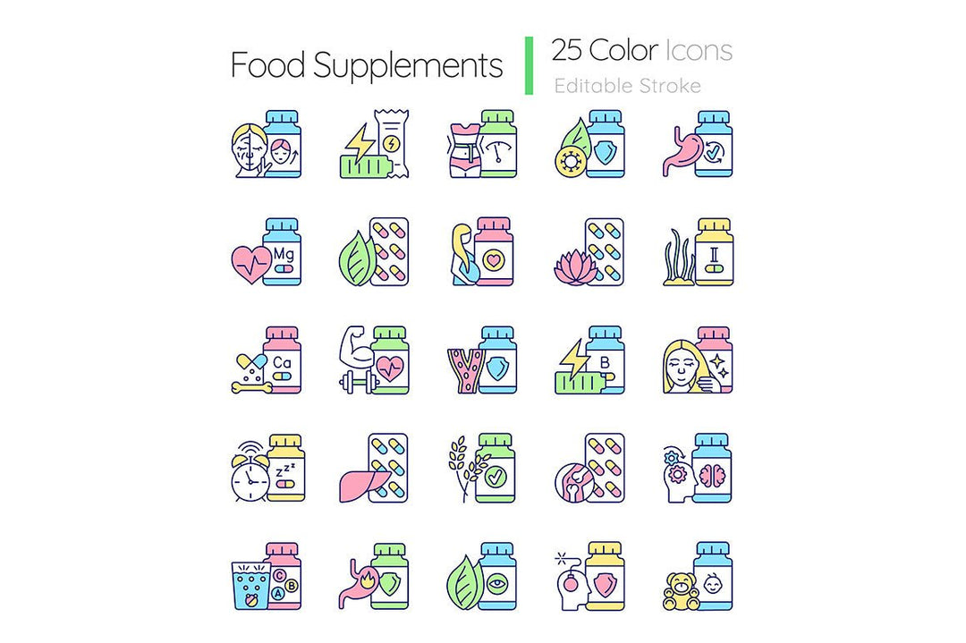 Food supplements RGB color icons set